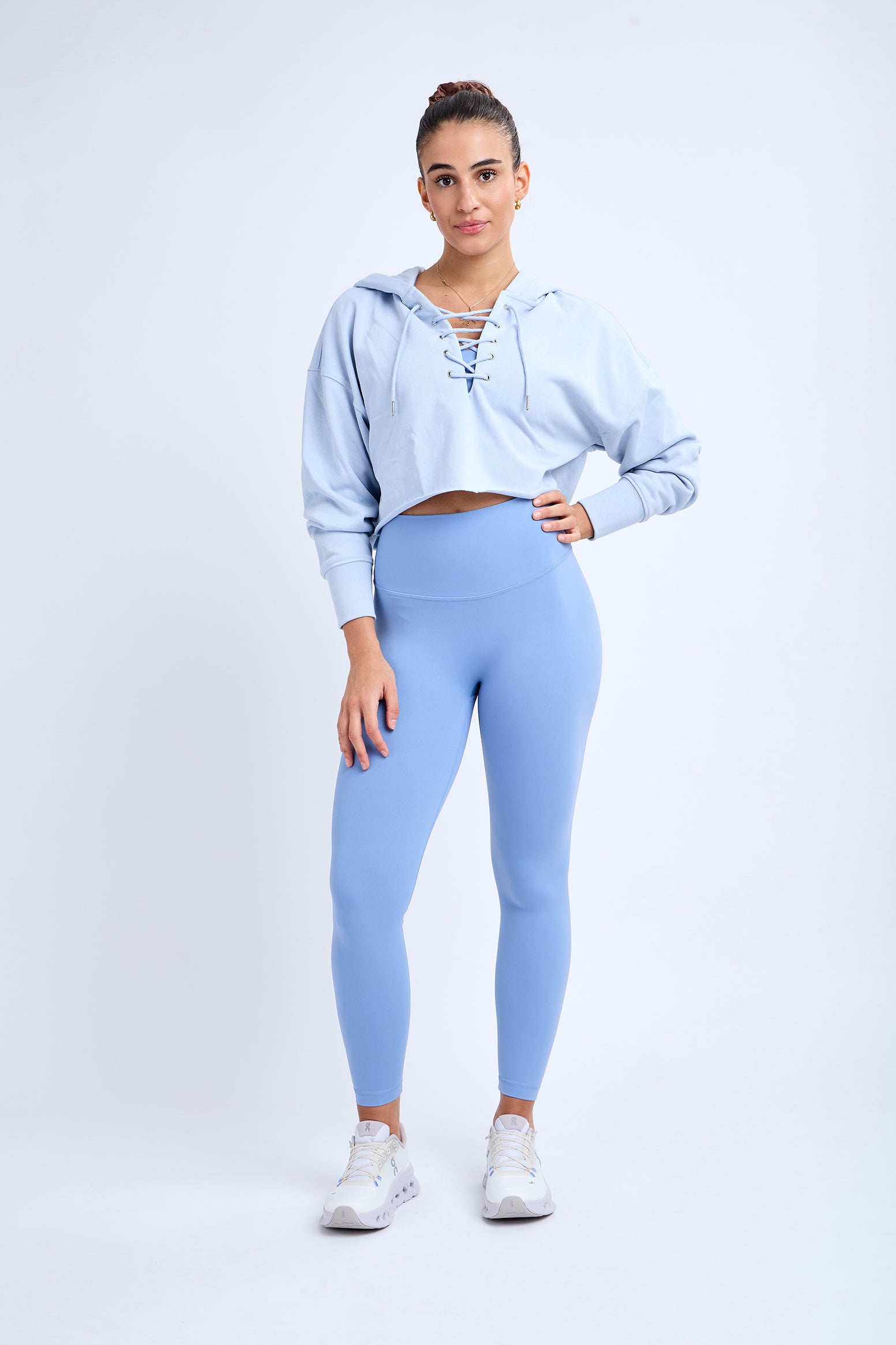 Relaxed Hoodie With Lace-Up Detail in Azure Blue
