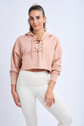 Relaxed Hoodie With Lace-Up Detail in Blush