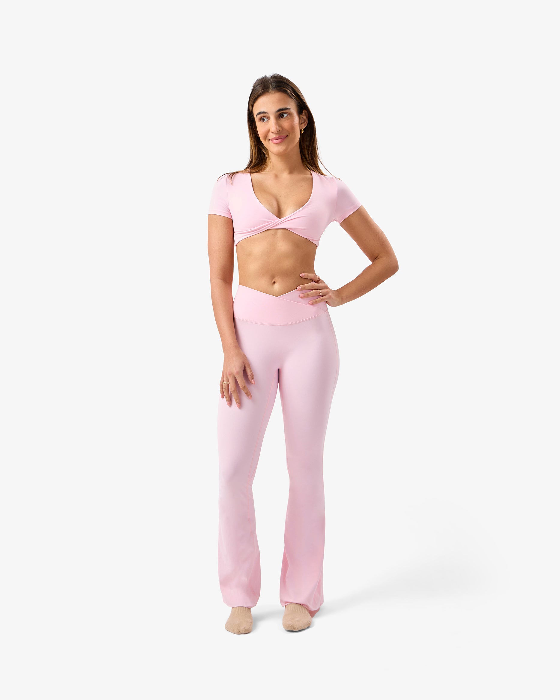 Flared Leggings in Bubble Pink