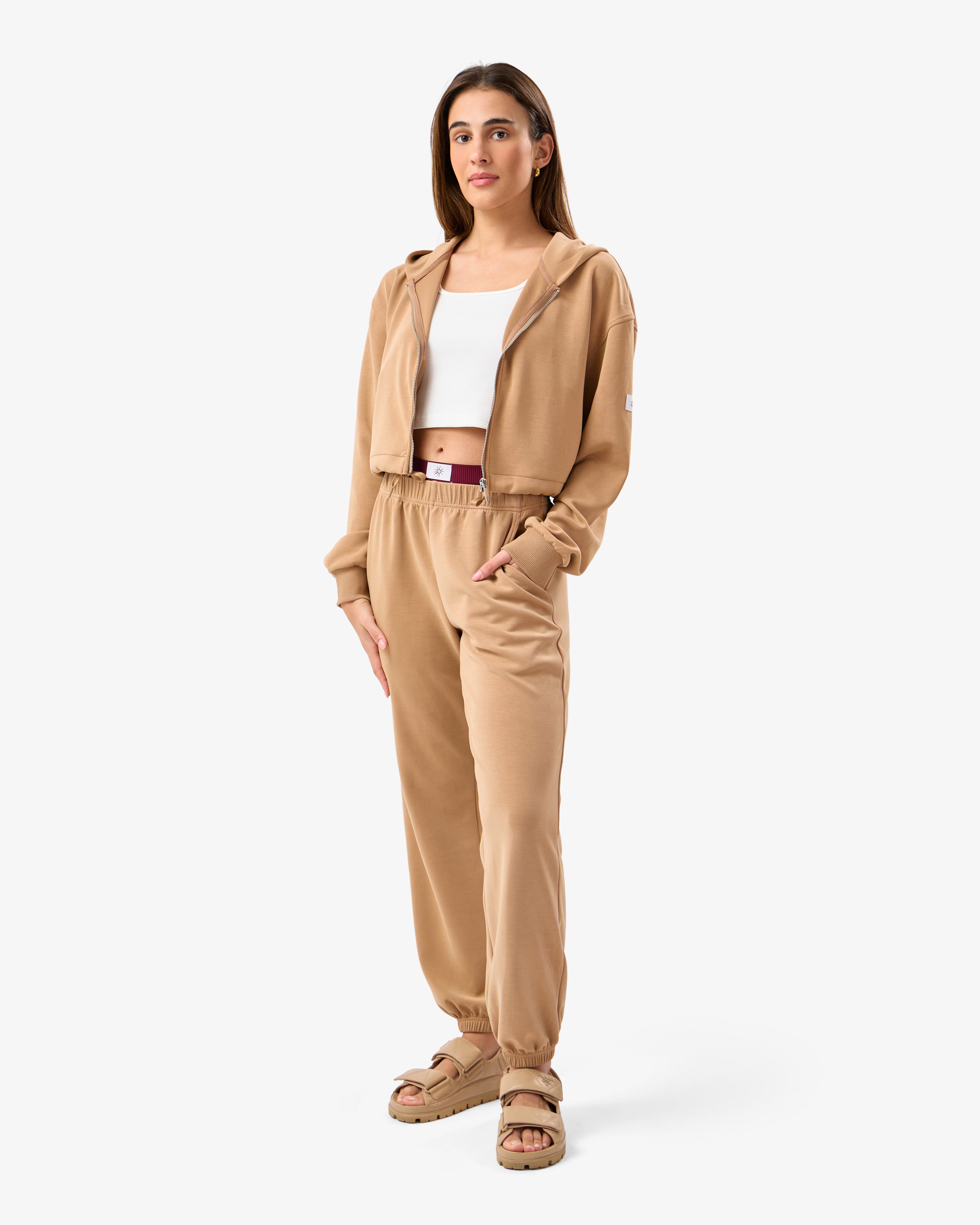 Brushed Modal Joggers in Camel