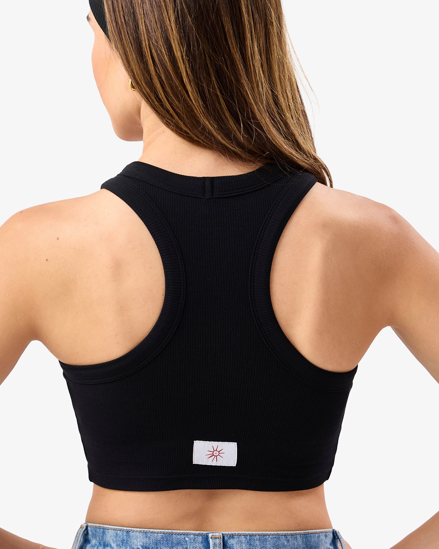Ribbed Tank Top with Built-In Bra in Black