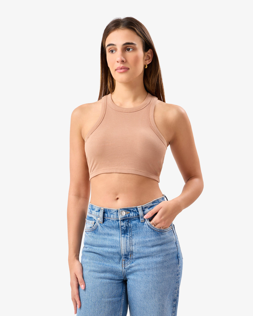 Ribbed Tank Top with Built-In Bra in Camel | WRT08-Camel_0.jpg