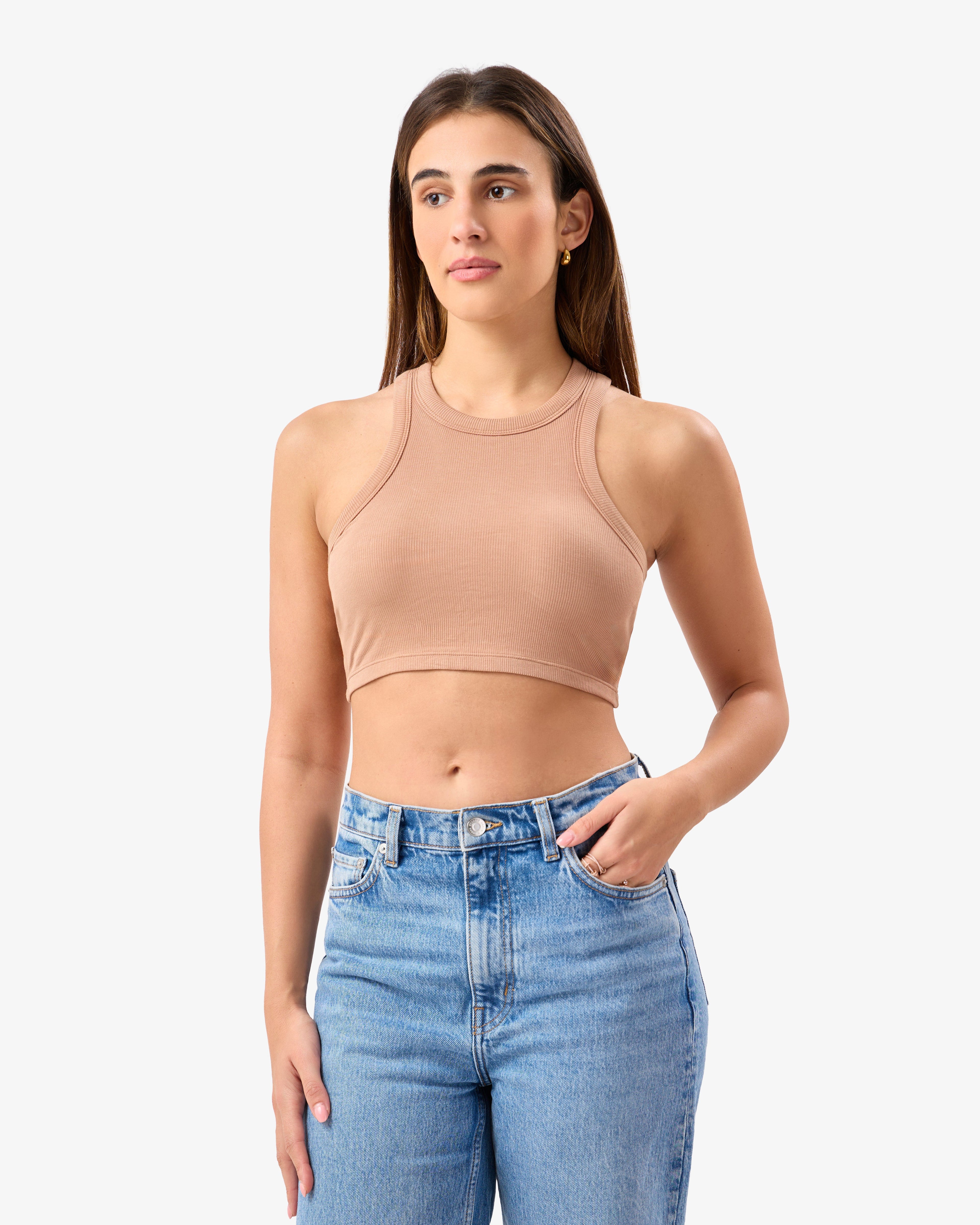 Ribbed Tank Top with Built-In Bra in Camel | WRT08-Camel_0.jpg